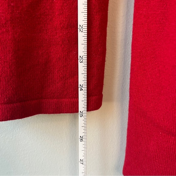 White + Warren Red Holiday Silk and Cashmere Fur Trim Sweater - Picture 5 of 6